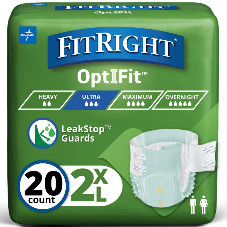 Medline FITULTRAXXLZ FitRight Ultra Briefs, XX-Large (Pack of 20)