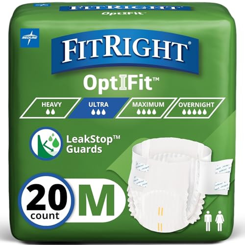 FitRight Ultra Adult Diapers, Disposable Incontinence Briefs, Leak-Proof Diaper, Absorbent Briefs For Men and Women, Maximum Protection, Medium, 32 