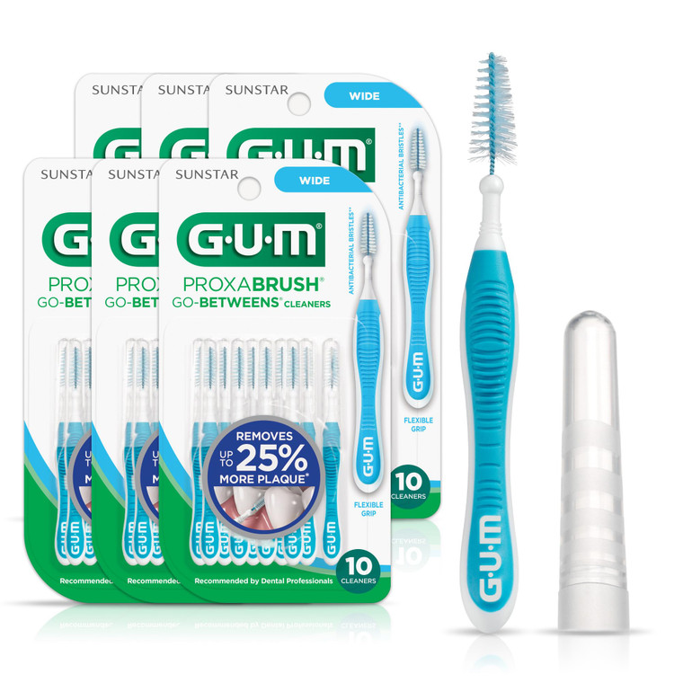 GUM Proxabrush Go-Betweens - Wide - Interdental Brushes - Soft Bristled Dental Picks for Plaque Removal Health - Safe for Braces & Dental Devices, 10