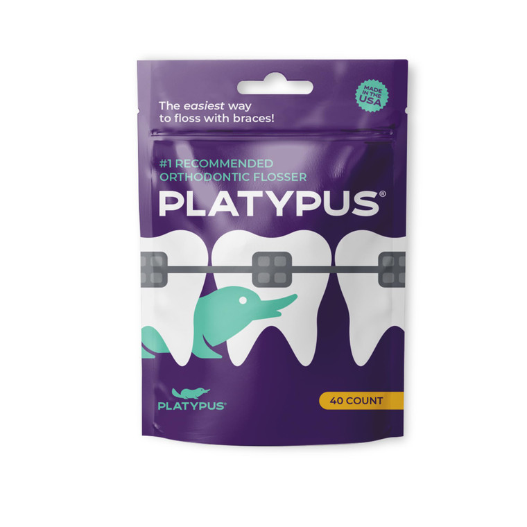 Platypus Orthodontic Flossers for Braces, 40 Count (Pack of 1), Ortho Picks for Adults & Kids, Fits Under Arch Wire, Non-Damaging, Encourage Flossing