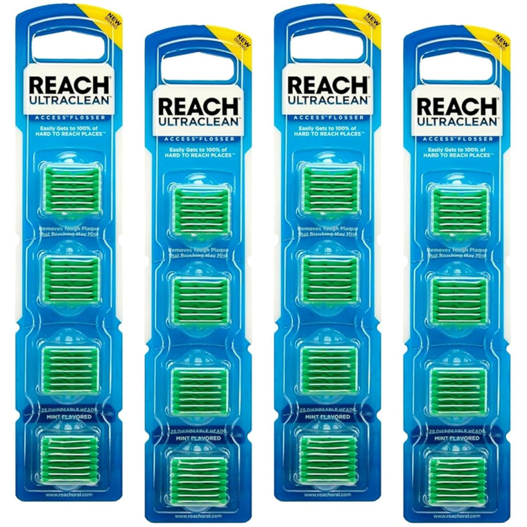 REACH Ultraclean Access Flossers Disposable Heads Fresh Mint Crystals 28 Each (Pack of 4)