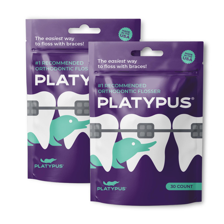 Platypus Orthodontic Flossers for Braces, 30 Count (Pack of 2), Ortho Picks for Adults & Kids, Fits Under Arch Wire, Non-Damaging, Encourage Flossing