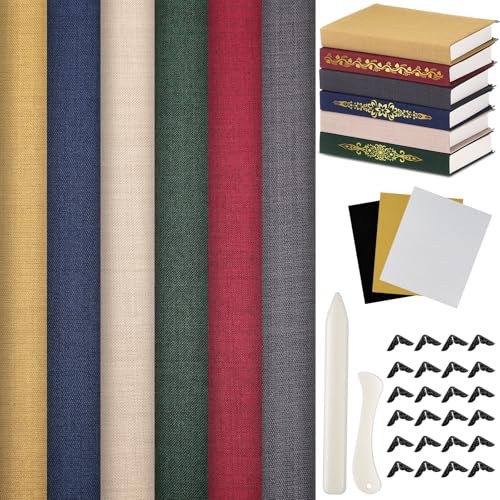 Humyoun Book Binding Cloth Kit, Includes 12''x16'' Bookcover Cloth Fabric 24 Decorative Corners 3 Iron on Vinyl Sheets Bone Folder Tools, Backing Pap