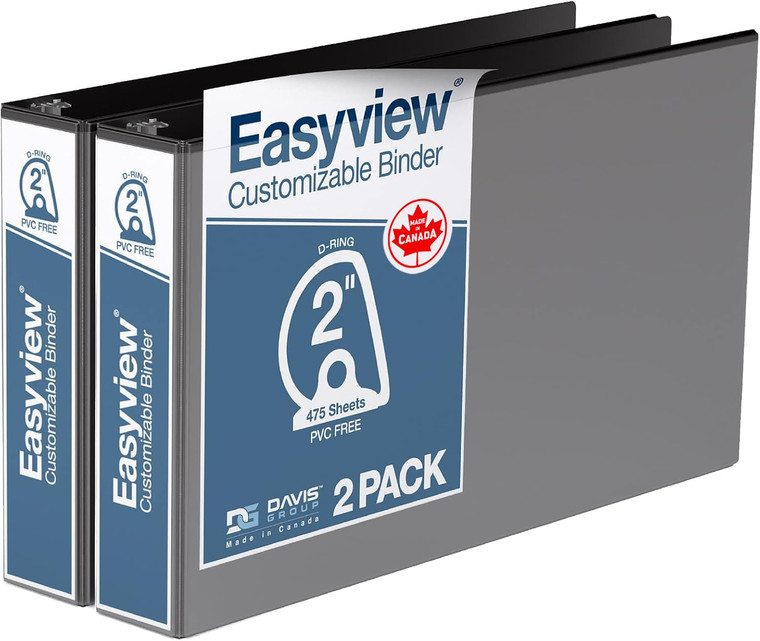 Easyview Premium 2-Inch D-Ring Binders with Clear-View Covers, Spreadsheet-View Binders for School, Office, or Home, 11 Inches by 17 Inches, Pack of