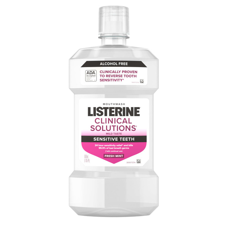 Listerine Clinical Solutions Sensitive Teeth Alcohol Free Mouthwash, Fresh Breath Dental Mouthwash Provides Protection & Relief from Tooth Sensitivit