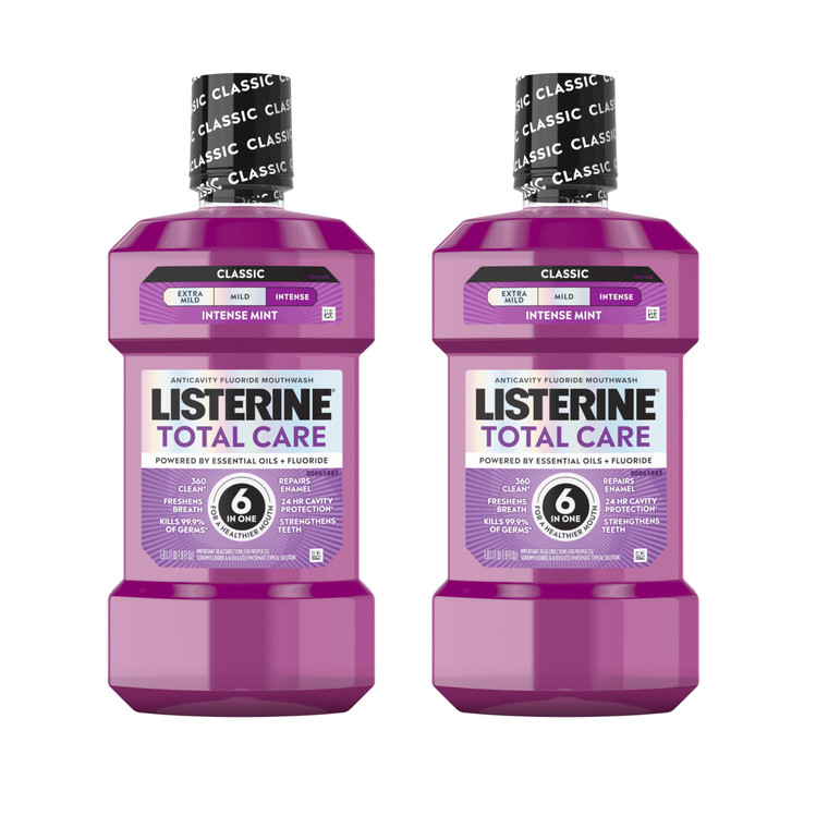 Listerine Total Care Anticavity Fluoride Mouthwash, 6-in-1 Rinse Helps Kill 99% of Bad Breath Germs, Prevents Cavities, Strengthens Teeth, Bad Breath