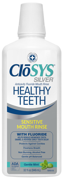 Closys Healthy Teeth Anti-Cavity Oral Rinse Mouthwash with Fluoride, Non-Burning, Non-Irritating  32 Fl Oz
