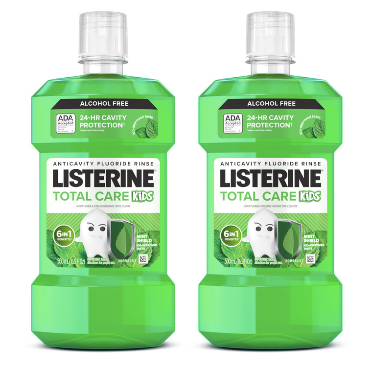 Listerine Total Care Kids Alcohol-Free Anticavity Sodium Fluoride Mouthwash, ADA Accepted Oral Rinse for Dental Cavity Protection, Mint Shield Flavor