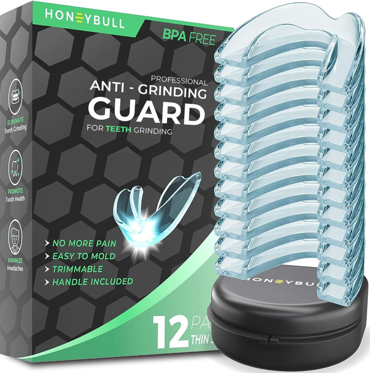 HONEYBULL Anti Grinding Guard Set, Comes in 2 Sizes for Light and Heavy Grinding, Comfortable Custom Mouth Guard for Nighttime Teeth Grinding (6 Pack