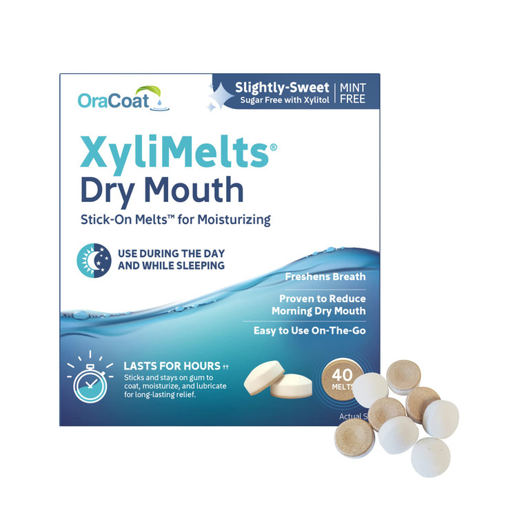 Oracoat XyliMelts for Dry Mouth Night Time or Day - Moisturizing Dry Mouth Adhering Discs, Sugar Free with Xylitol, 40 Count, Slightly-Sweet Flavor,