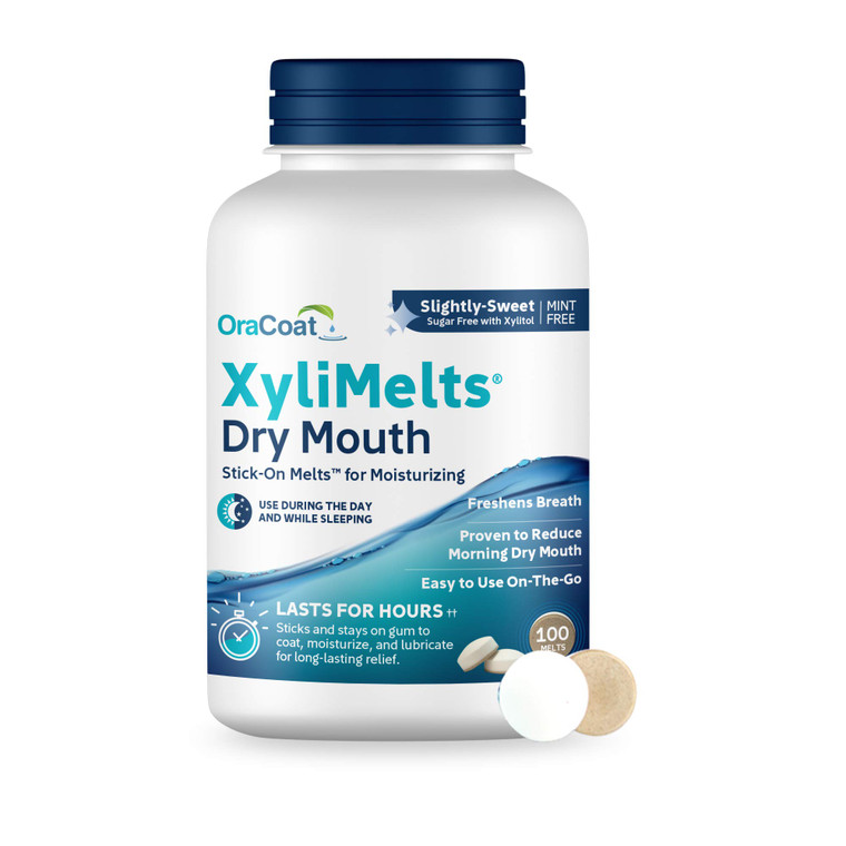 Oracoat XyliMelts for Dry Mouth Night Time or Day - Moisturizing Dry Mouth Adhering Discs, Sugar Free with Xylitol, 100 Count, Slightly Sweet Flavor,