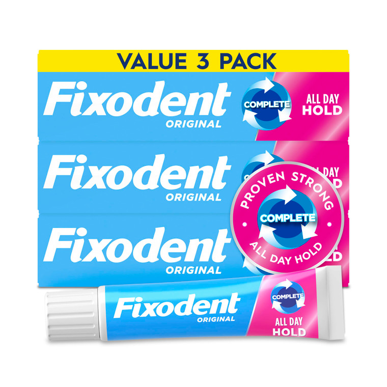 Fixodent Complete Original Denture Adhesive Cream, 2.4 oz, 3 Pack (Packaging May Vary)