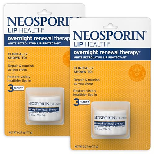 Neosporin Lip Health Overnight Renewal Therapy White Petrolatum Lip Protectant/Moisturizer to Nourish & Repair Dry Lips, Helps Relieve, Prevent & Pro
