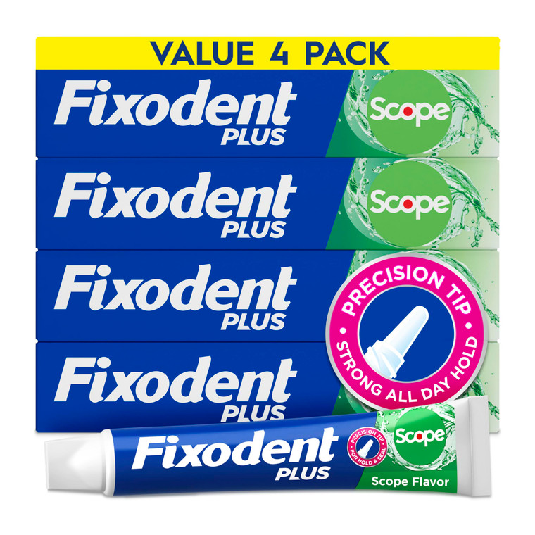 Fixodent Plus Scope Secure Denture Adhesive 2.0oz (Pack of 4)  Blue & Green
