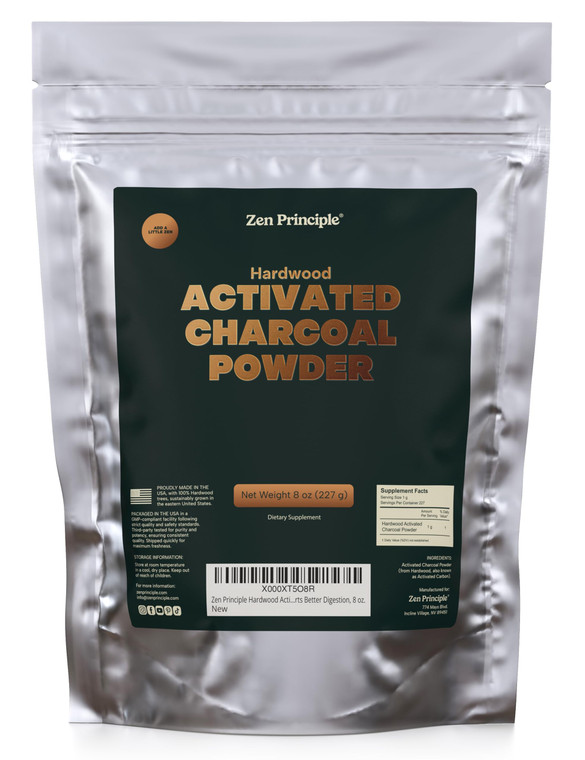 Zen Principle Hardwood Activated Charcoal Powder 100 Percent from USA Trees. All Natural. Whitens Teeth, Rejuvenates Skin and Hair, Supports Better D