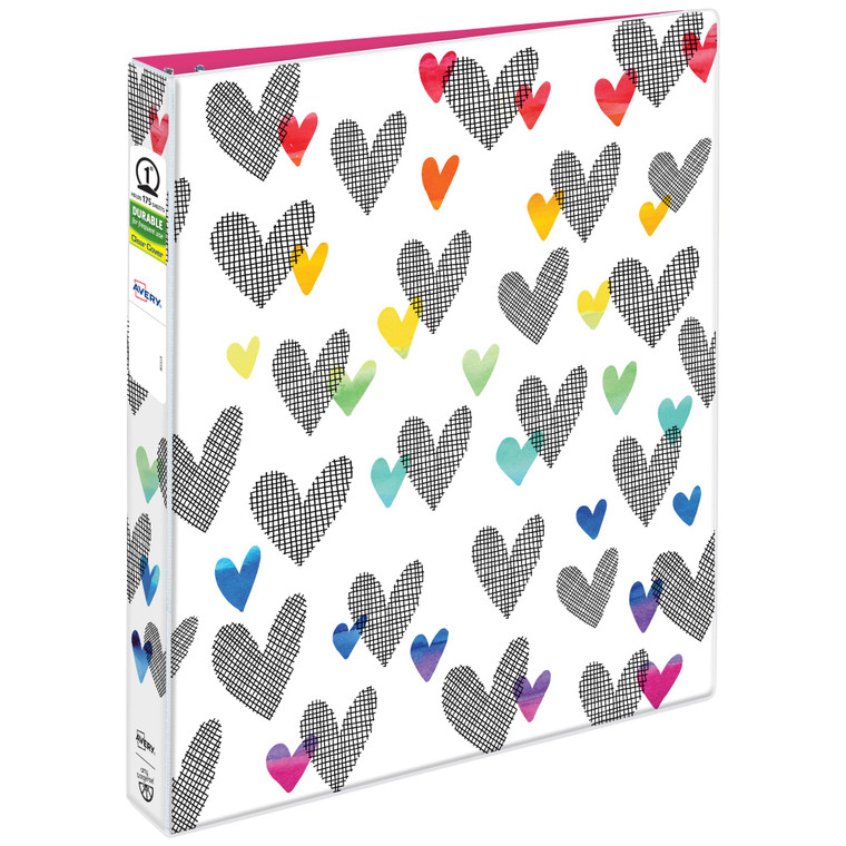 Avery + Amy Tangerine Designer Collection Binder, 1 Inch Round Rings, 175-Sheet Capacity, Hatchmark Hearts, 6 Binders (28320)
