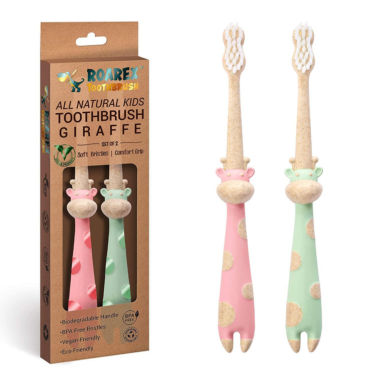 ANPEI ROARex Vegan Earth Friendly All Natural Kids Toothbrush Made from Plants  Sweet Baby Giraffe | 100% Biodegradable and Compostable | 1% for The