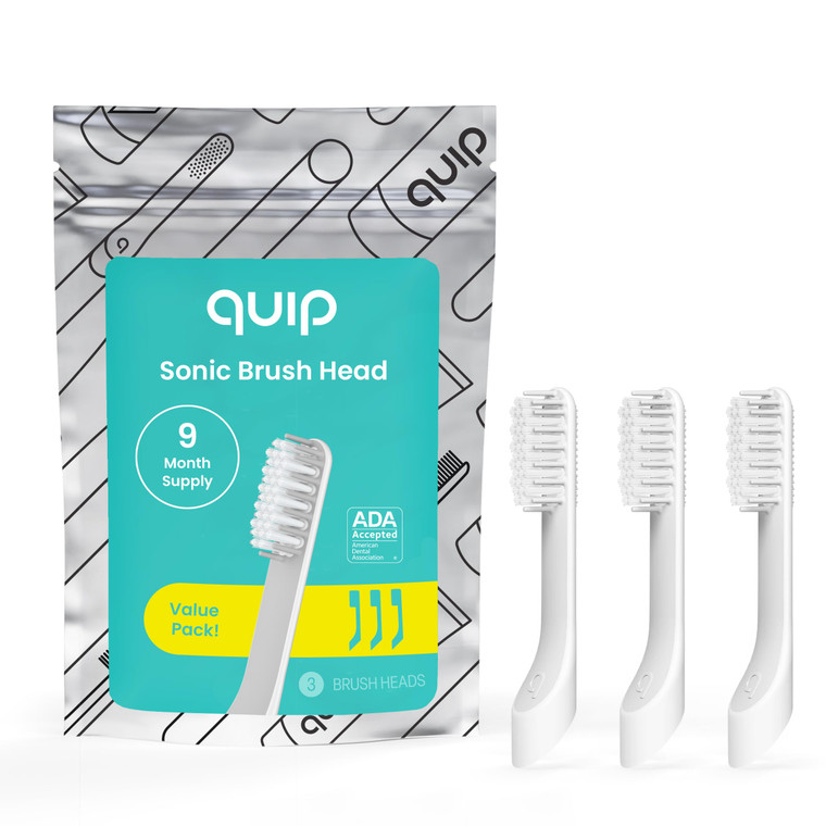 quip Sonic Toothbrush Replacement Heads for Adults - 3 Pack - Verified quip Standard Brush Head Refills for Electric Toothbrushes - Soft Bristles, Co