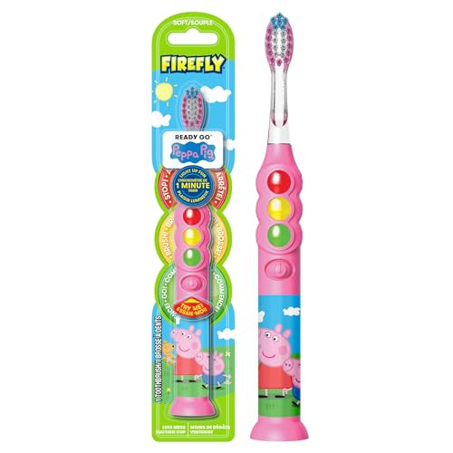 Firefly Ready Go Brush, Peppa Pig, Light Up Timer Toothbrush, Premium Soft Bristles, 1 Minute Timer, Less Mess Suction Cup, Battery Included, Easy St