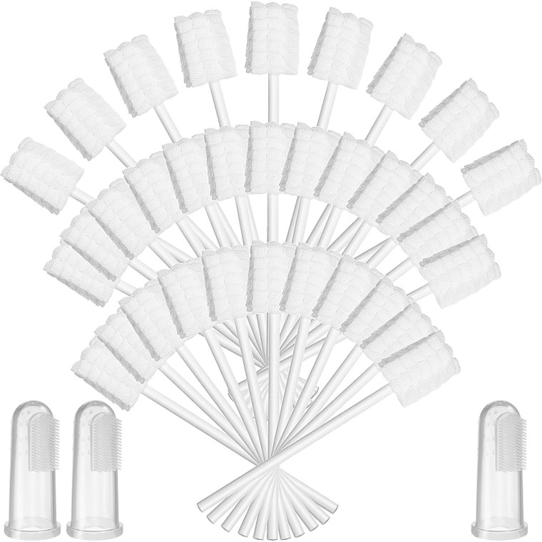 Tondiamo 100 Pcs Baby Tongue Cleaner for 0-36 Months Bulk Disposable 3D Soft Infant Baby Mouth Oral Cleaner with 3 Pieces Finger Toothbrush for Newbo