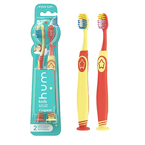 Colgate hum Kids Smart Manual Replacement Toothbrush Pack, Yellow & Coral - 2 Count