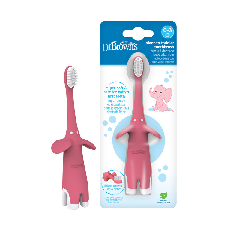 Dr. Brown's Infant-to-Toddler Toothbrush, Elephant, Pink, 0-3 Years