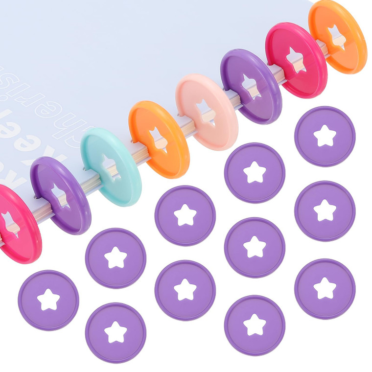 PATIKIL 35mm 1.38" Plastic Round Book Binding Discs, 22 Pcs Discbound Expansion Discs Star Shape Plating Round Binder Rings for DIY Notebook Planner,