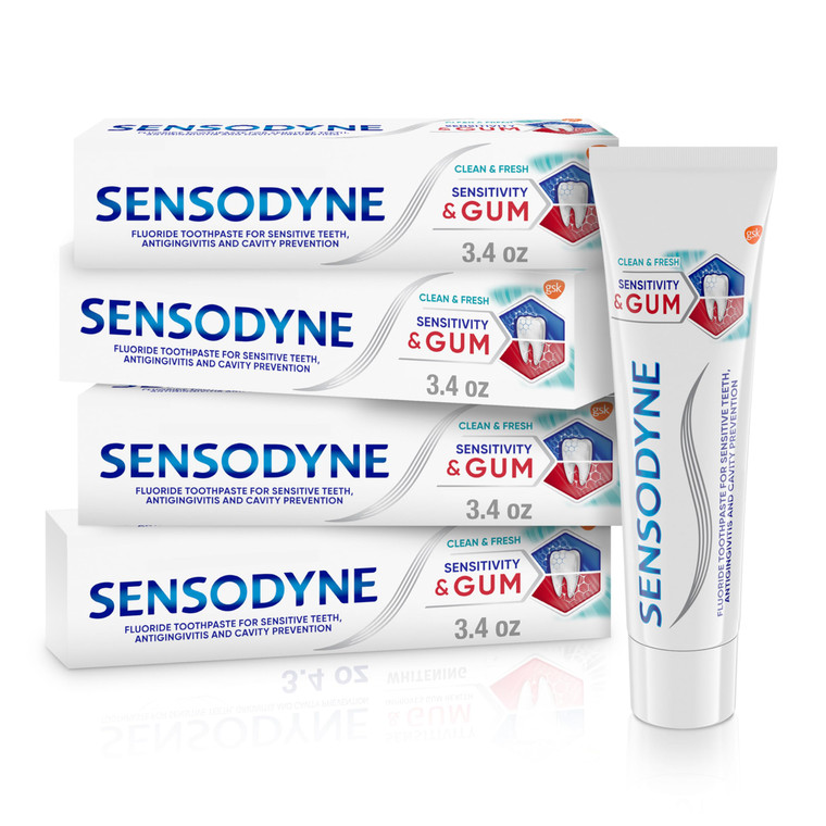 Sensodyne Sensitivity & Gum Sensitive Toothpaste for Gingivitis, Sensitive Teeth Treatment, Clean & Fresh - 3.4 oz (pack of 4)
