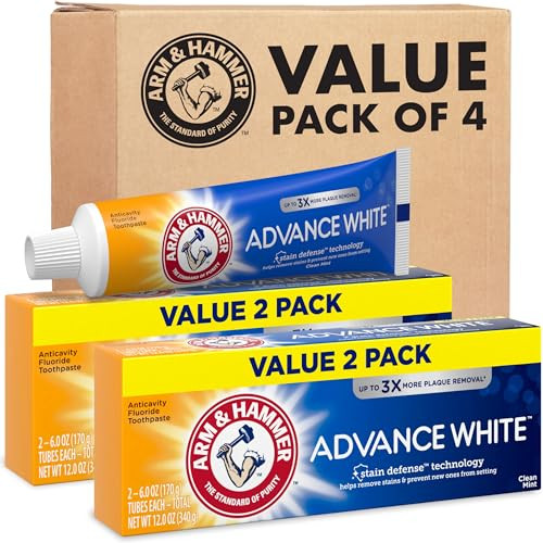 ARM & HAMMER Advance White Toothpaste, Teeth Whitening Baking Soda Toothpaste with Stain Defense Technology and Fluoride, Clean Mint Flavor, 6.0 Oz (