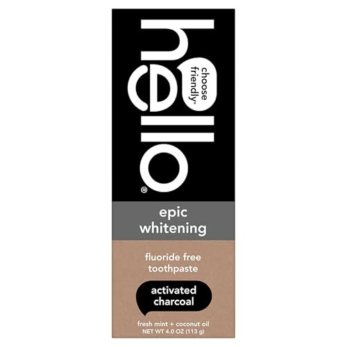hello Epic Whitening Charcoal Fluoride Free Toothpaste, Activated Charcoal Toothpaste with Coconut Oil, Whitens Teeth Naturally, SLS Free, Fresh Mint