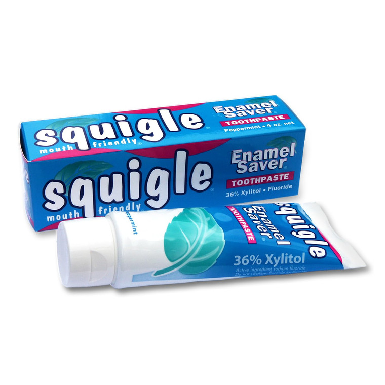Squigle Enamel Saver Toothpaste : 36% Xylitol. with Fluoride. SLS Free. Prevents Canker Sores, Bad Breath, Perioral Dermatitis, Chapped Lips. Soothes