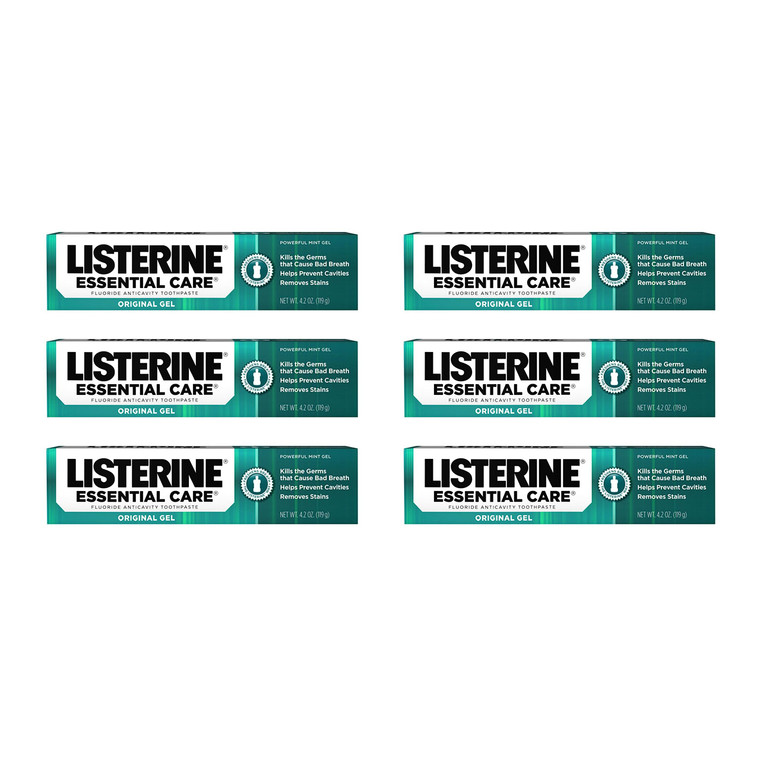 Listerine Essential Care Toothpaste, Bad Breath Treatment, Cavity Prevention, Fluoride Toothpaste; Powerful Mint Flavor, 4.2 oz, 6 Pack