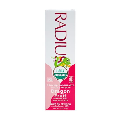 RADIUS USDA Organic Kids Toothpaste 3oz Non Toxic Chemical-Free Gluten-Free Designed to Improve Gum Health for Children's 6 Months and Up - Dragon Fr