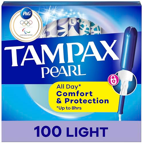Tampax Pearl Tampons for Women, with LeakGuard Braid, Light Absorbency, Unscented, 100 Count (2 Packs of 50)