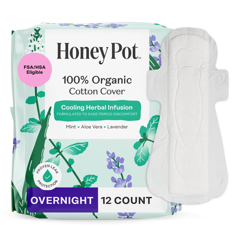 The Honey Pot Company - Herbal Pads for Women - Overnight w/Wings - Infused w/Essential Oils for Cooling Effect & Organic Cotton Cover - Feminine Car