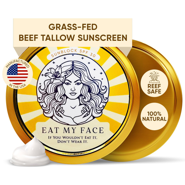 Eat My Face Organic Beef Tallow Sunscreen SPF 30 | Non Nano Zinc Oxide Mineral Sunscreen, Reef Safe & Non Toxic Sunblock for Face and Body, Natural C