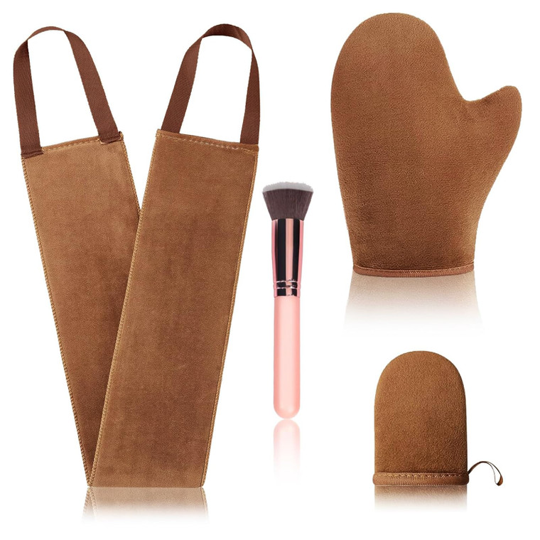4 Pcs Self Tanner Mitt Applicator Kit - Self Tanning Mitt Glove,Self Tanner Back Applicator,Mini Face Tanner Mitt,Face Tanner Brush Soft Streak-Free
