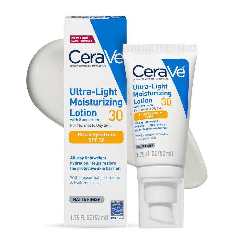 CeraVe Ultra-Light Moisturizing Lotion With SPF 30, Daily Face Moisturizer with SPF, Formulated with Hyaluronic Acid & Ceramides, Broad Spectrum SPF,