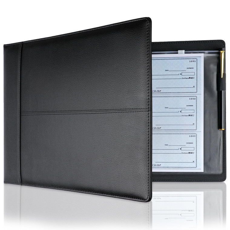 Professional 7 Ring Business Checkbook Binder, Premium PU Leather Organizer for 3-On-A-Page Checks, Perfect for Business and Personal Finances, Fits