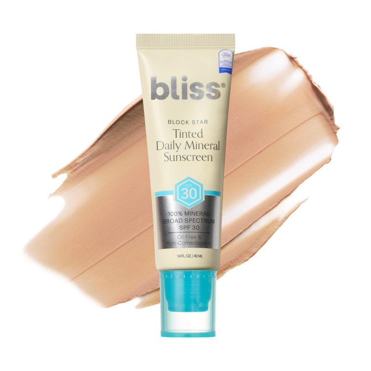 Bliss Block Star SPF 30 Daily Tinted Mineral Sunscreen with Zinc Oxide - All Skin Tones - 100% Mineral Broad Spectrum Sunscreen with Titanium Dioxide