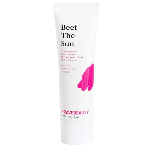 KraveBeauty Beet The Sun Lightweight Sunscreen SPF 40 PA+++, Broad Spectrum Facial Sunscreen with Beet Root Extract & Hyaluronic Acid, Non-Greasy Dai
