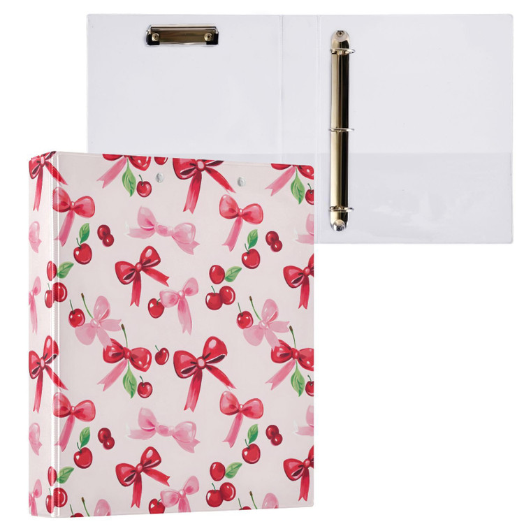 Cherries Red Bows 3 Ring Binder 1.5 Inch 1 Pack with 200 Sheet for Kids School Supplies Women Men Office