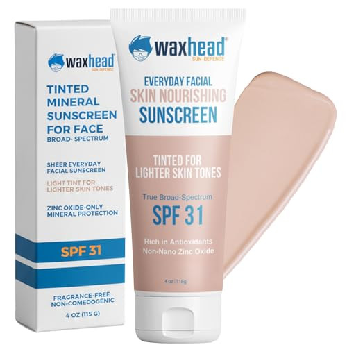 Waxhead Tinted Mineral Face Sunscreen SPF 31, 25% Non-Nano Zinc Oxide, Fragrance-Free, Non-Comedogenic, Tinted Moisturizer & Makeup Primer for Daily