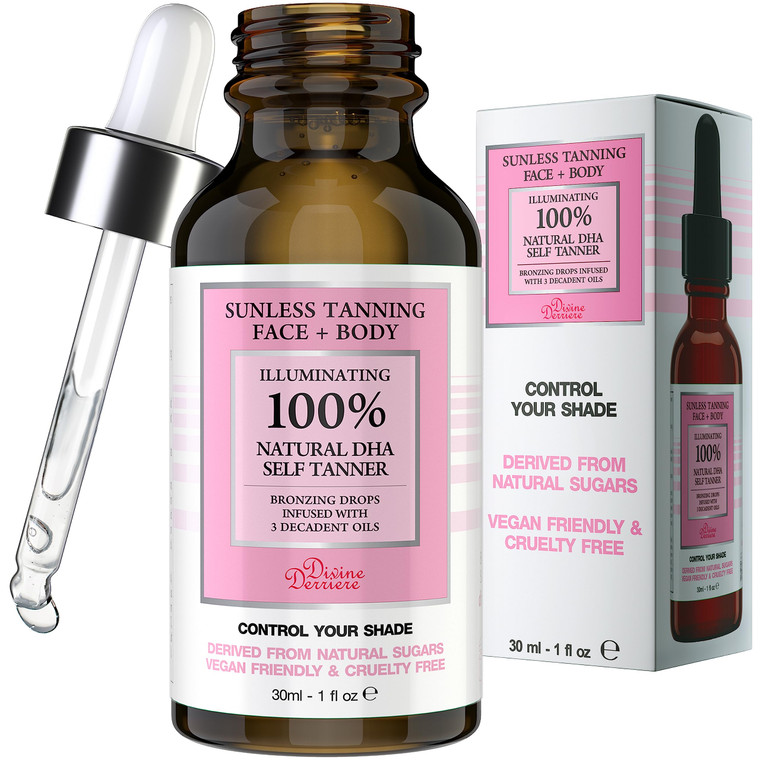 Divine Derriere Self Tanning Drops for Face - Self Tanner for A Maui Babe Body Glowing Tan - Body & Face Self Tanner Drops for a Natural Looking Self