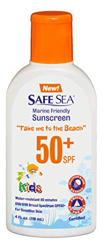 Safe Sea Jellyfish Sting-Blocking Sunscreen for Kids, SPF 50+ Lotion 4oz, Waterproof, Biodegradable, Coral Reef-Safe  Body and Face Sunscreen, Anti-