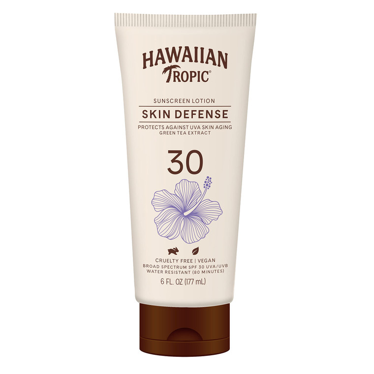 Hawaiian Tropic Skin Defense Sunscreen Lotion SPF 30, 6oz | With Green Tea Extract, Body Lotion, Oxybenzone Free