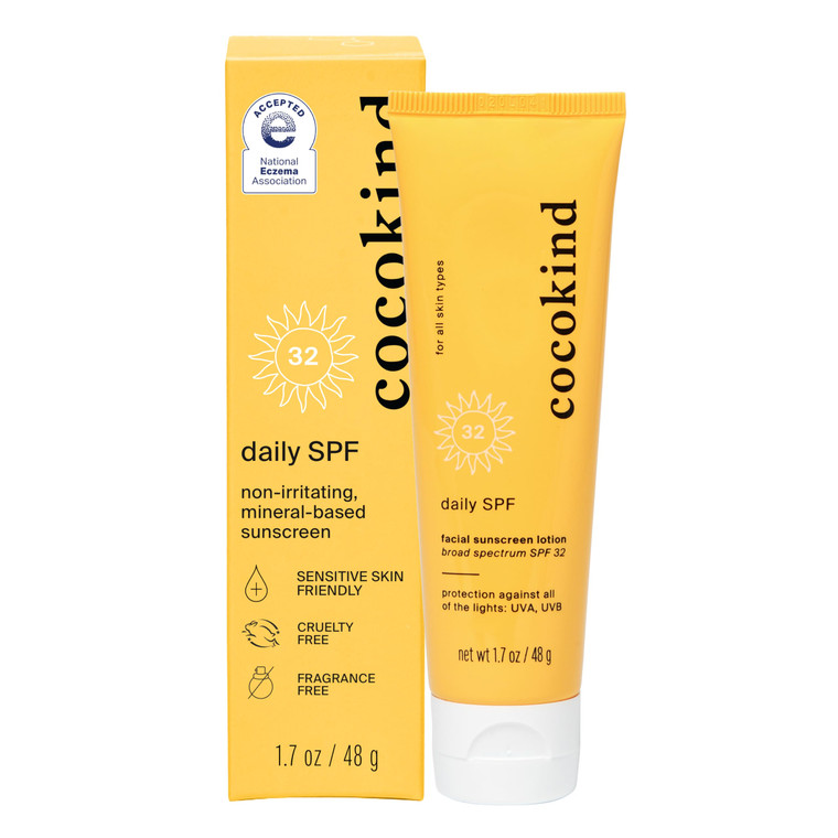 Cocokind Daily SPF, Mineral Face Sunscreen with Zinc Oxide, SPF 32, Reef Safe, Unscented, All Skin Types, Non-Toxic, Cruelty Free, 1.7 fl oz