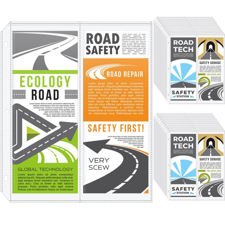 Affrolling 50 Pcs 2-Pocket Folded Map Sleeves, Brochure Holder, Map Protector, 4.5" x 11" Pockets, Protective Sleeves for 3 Ring Binder