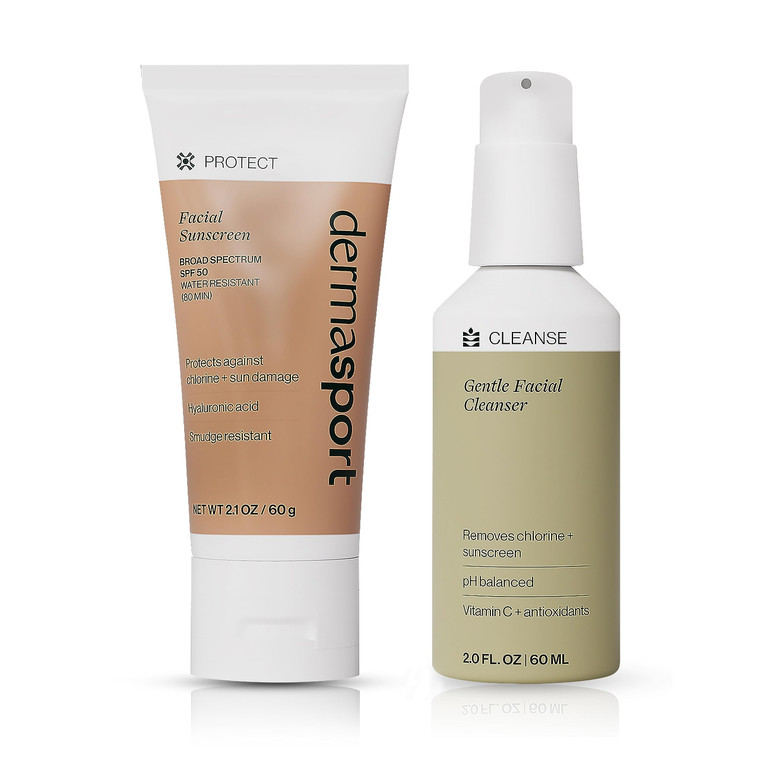 Dermasport Skin Care Set for Athletes: SPF 50 Sport Face Sunscreen & Gentle Facial Cleanser - Essential Duo for Pre and Post-Swim Protection & Nouris