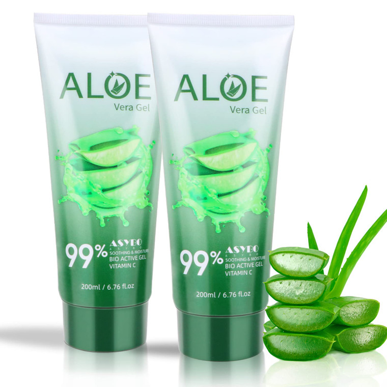 ASYBO 200x2 ML Aloe Vera Gel  99% Organic Pure Aloe Vera Hydrating Face & Body Moisturizer, Natural Aloe Cream for Dry Skin, Sunburn, Acne, Soothing